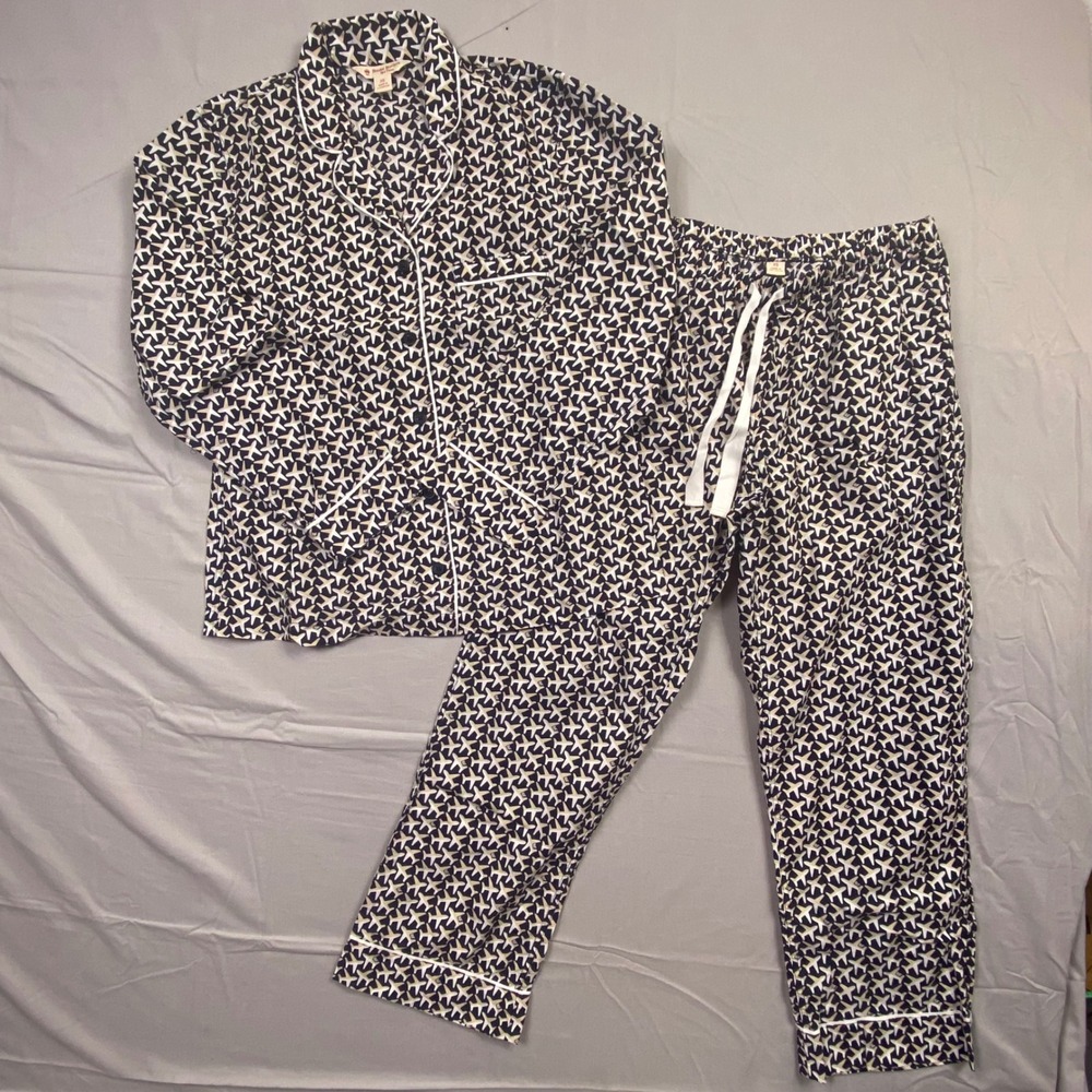 Brooks Brothers Red Fleece Pajama Set Womens XS Blue Supima Cotton Airplane Rare